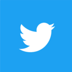 Blue square with a white bird. Twitter logo