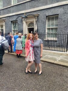Kim and Liz outside the famous No.10 Downing street